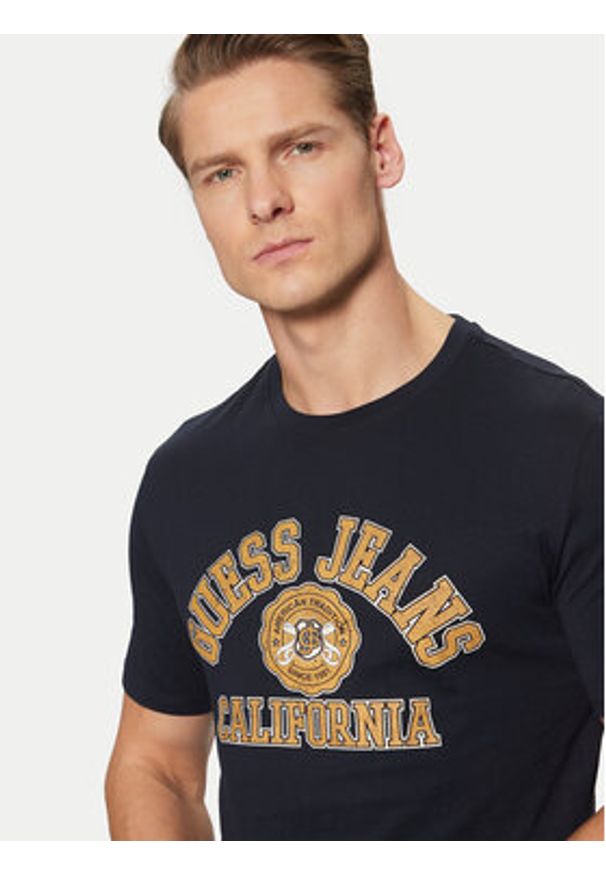 Guess Jeans T-Shirt M5RI80 K8HM0 Granatowy Slim Fit. Kolor: niebieski. Materiał: bawełna