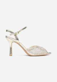 Renee - Złote Eleganckie Sandały na Szpilce Ozdobione Cyrkoniami Viofera. Zapięcie: sprzączka. Kolor: złoty. Materiał: jeans. Wzór: aplikacja. Sezon: lato. Obcas: na szpilce. Styl: elegancki #3