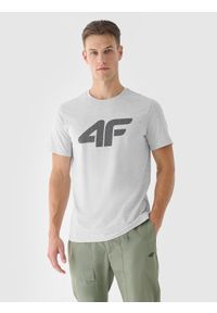 4f - T-shirt regular z nadrukiem męski - szary. Okazja: na co dzień. Kolor: szary. Materiał: jersey, dzianina, bawełna. Długość rękawa: krótki rękaw. Długość: krótkie. Wzór: nadruk. Styl: casual, klasyczny, sportowy #1