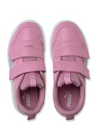 Sneakersy dziecięce różowe Puma Multiflex Glitz FS V PS 384885-02. Okazja: na co dzień. Zapięcie: rzepy. Kolor: różowy. Materiał: materiał, syntetyk. Szerokość cholewki: normalna