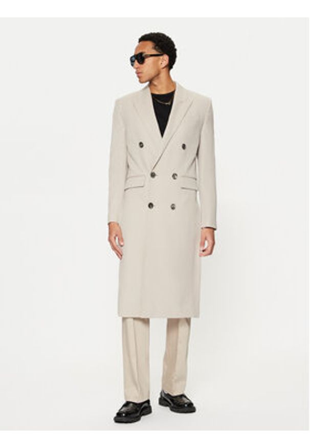 AMI PARIS - AMI Paris Płaszcz przejściowy HCO319.WV0037 Beżowy Regular Fit. Kolor: beżowy. Materiał: wełna