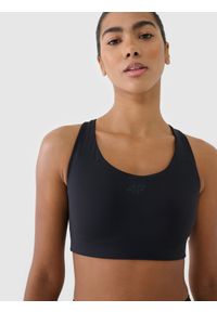 4f - 4F Biustonosz treningowy ze średnim wsparciem - czarny M. Kolor: czarny. Materiał: syntetyk, jersey, guma, elastan, tkanina, materiał, dzianina, włókno. Wzór: ze splotem, gładki. Sport: bieganie, fitness, kolarstwo #1