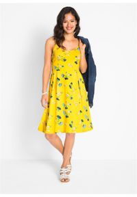 Sukienka z dżerseju z nadrukiem bonprix żółty cytrynowy w kwiaty. Kolor: żółty. Materiał: jersey. Długość rękawa: na ramiączkach. Wzór: nadruk, kwiaty #3