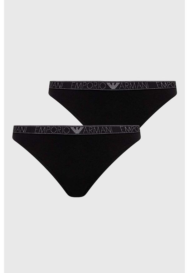 Emporio Armani Underwear stringi 2-pack kolor czarny. Kolor: czarny. Materiał: materiał
