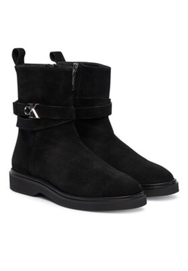 Calvin Klein Botki Ankle Boot W/ Metal Logo Sue HW0HW02664 Czarny. Kolor: czarny. Materiał: skóra, zamsz