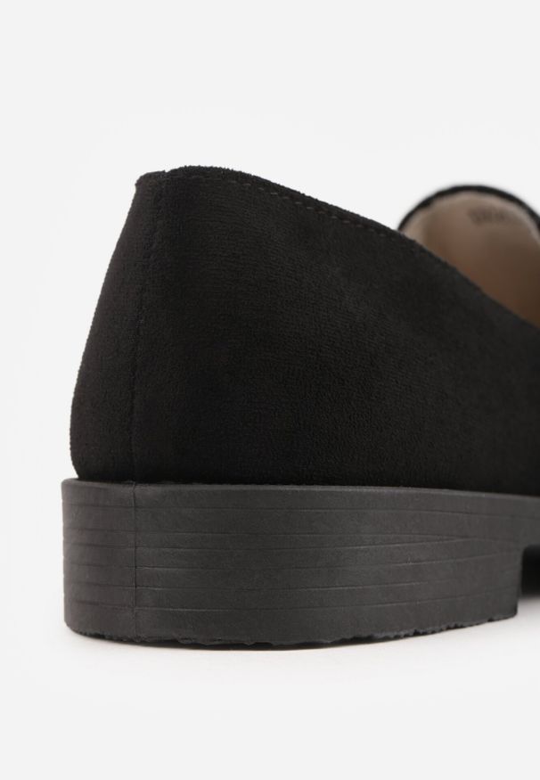 Born2be - Czarne Mokasyny Loafersy z Imitacji Zamszu Valtoria. Kolor: czarny. Materiał: zamsz. Obcas: na obcasie. Styl: klasyczny. Wysokość obcasa: niski