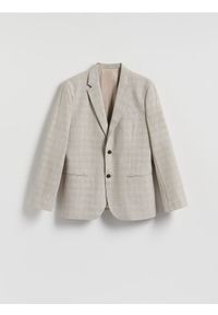 Reserved - Marynarka slim fit w kratę - beżowy. Kolor: beżowy. Materiał: wiskoza, tkanina