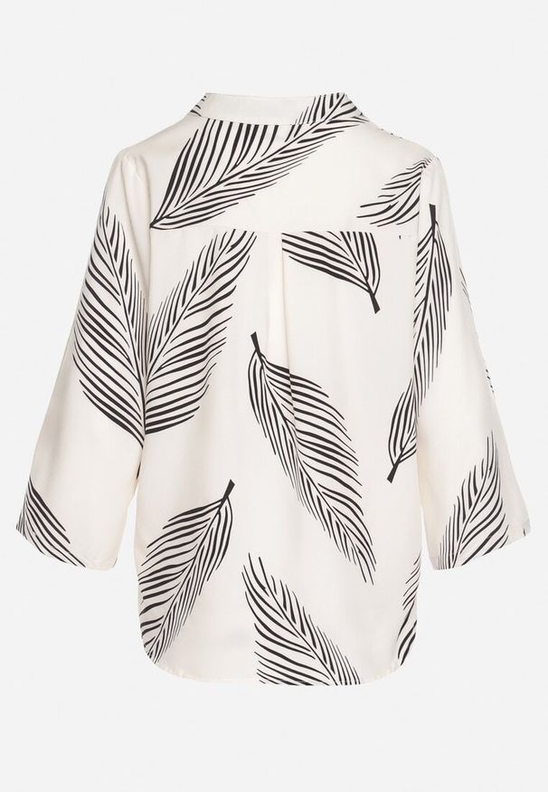 Born2be - Jasnobeżowa Koszula z Bawełną we Wzór Liści Lumavaie. Okazja: na co dzień. Kolor: beżowy. Materiał: bawełna. Styl: elegancki, casual