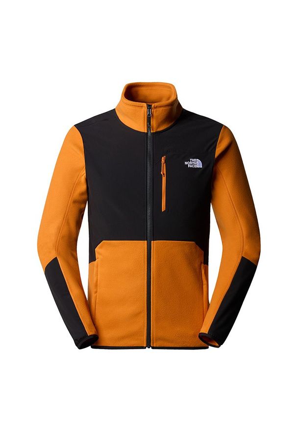 Bluza The North Face Glacier Pro 0A5IHSRMI1 - pomarańczowo-czarna. Kolor: czarny, pomarańczowy, wielokolorowy. Materiał: polar, poliester, materiał. Wzór: aplikacja. Styl: klasyczny. Sport: turystyka piesza