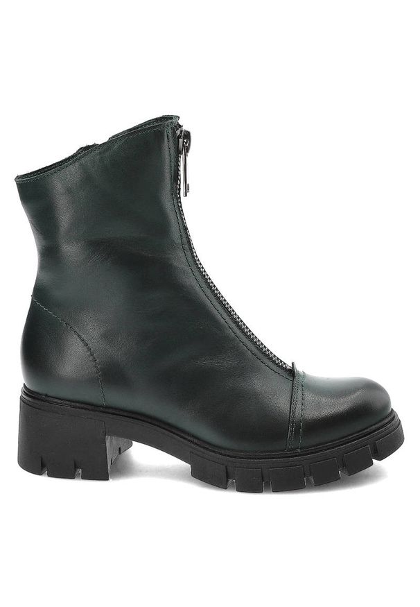 Zielone Botki Simen Damskie Skórzane Modne Obuwie. Okazja: na spacer. Kolor: zielony. Materiał: skóra. Szerokość cholewki: normalna. Sezon: zima. Obcas: na obcasie. Styl: elegancki. Wysokość obcasa: niski