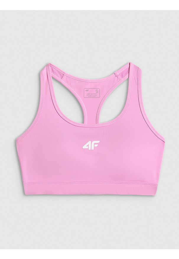 4f - 4F Biustonosz treningowy z niskim wsparciem damski - różowy M. Kolor: różowy. Materiał: skóra, guma. Sport: fitness