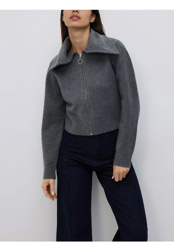 Reserved - Sweter z zapięciem na zamek - ciemnoszary. Kolor: szary. Materiał: wełna, dzianina