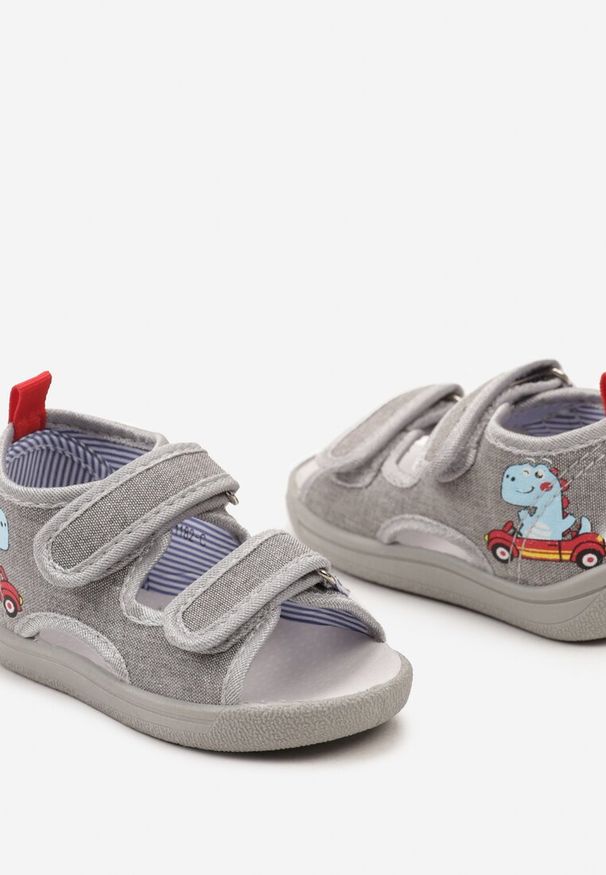 Born2be - Szare Sandały Sportowe z Otwartym Noskiem i Paseczkami na Rzep ze Skórzaną Wkładką Lellema. Nosek buta: otwarty. Zapięcie: rzepy. Kolor: szary. Materiał: skóra. Sezon: lato. Styl: sportowy