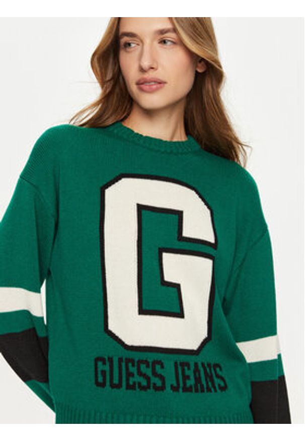 Guess Jeans Sweter W4BR11 Z3HN2 Zielony Regular Fit. Kolor: zielony. Materiał: wełna, syntetyk