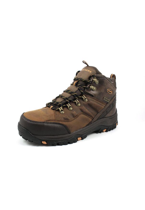 skechers - Buty trekkingowe męskie Skechers Relmenttraven. Wysokość cholewki: za kostkę. Zapięcie: sznurówki. Kolor: brązowy. Materiał: materiał, syntetyk. Szerokość cholewki: normalna