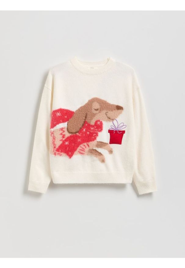 Reserved - Sweter z grającą aplikacją - wielobarwny. Materiał: dzianina. Wzór: aplikacja