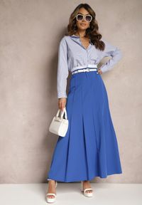 Renee - Niebieska Spódnica Długa Rozkloszowana High Waist Leoraia. Okazja: na spotkanie biznesowe, na co dzień. Stan: podwyższony. Kolor: niebieski. Długość: długie. Styl: casual, elegancki, biznesowy
