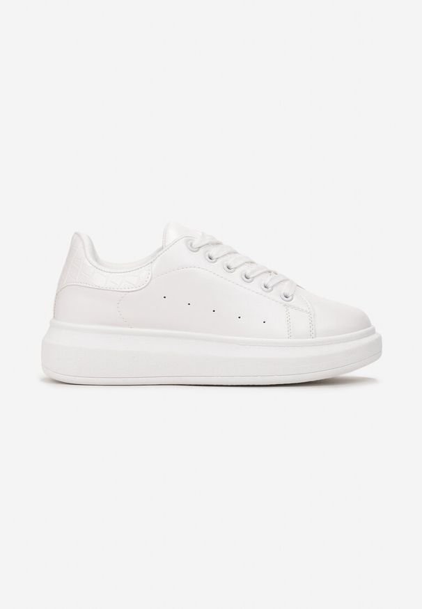 Renee - Białe Sneakersy na Niskiej Platformie w Klasycznym Stylu Lucid Dream. Okazja: na co dzień. Kolor: biały. Materiał: jeans. Obcas: na platformie