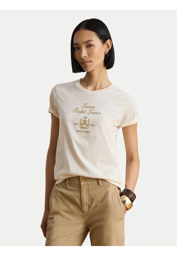 Lauren Ralph Lauren - LAUREN RALPH LAUREN T-Shirt 200P13943002 Kremowy Regular Fit. Kolor: kremowy. Materiał: bawełna