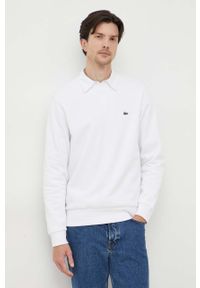 Lacoste bluza męska kolor biały gładka. Kolor: biały. Materiał: bawełna, poliester. Wzór: gładki