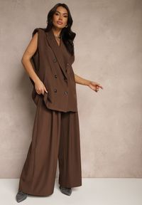 Renee - Brązowe Eleganckie Spodnie Palazzo z Szerokimi Nogawkami Adivisa. Stan: podwyższony. Kolor: brązowy. Styl: elegancki #4