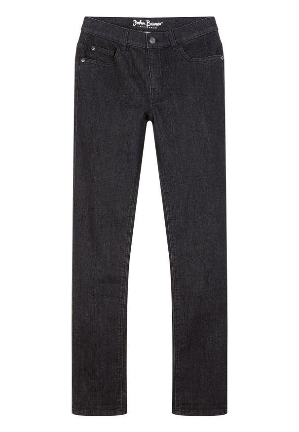 bonprix - Jeansy ze stretchem i regulowanym paskiem, proste nogawki, slim fit. Kolor: czarny