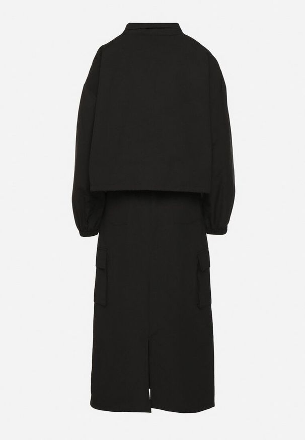 Born2be - Czarny Komplet z Bawełną Rozpinana Bluza i Spódnica Evariel. Kolor: czarny. Materiał: bawełna. Wzór: aplikacja