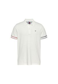Tommy Jeans Polo Flag Cuff DM0DM21306 Écru Slim Fit. Typ kołnierza: polo. Materiał: bawełna