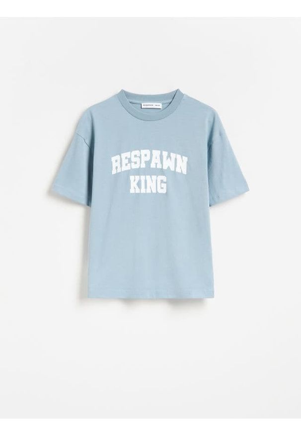 Reserved - Bawełniany t-shirt - niebieski. Kolor: niebieski. Materiał: bawełna