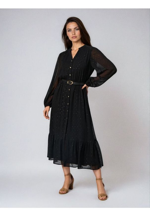 Sinsay - Sukienka midi szmizjerka - czarny. Kolor: czarny. Typ sukienki: szmizjerki. Długość: midi