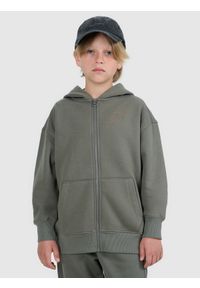 4f - 4F Bluza dresowa rozpinana z kapturem chłopięca - szara 140 (9-10 lat). Okazja: na co dzień. Typ kołnierza: kaptur. Kolor: szary. Materiał: dresówka. Wzór: nadruk, gładki. Sezon: lato. Styl: casual, klasyczny, sportowy #1