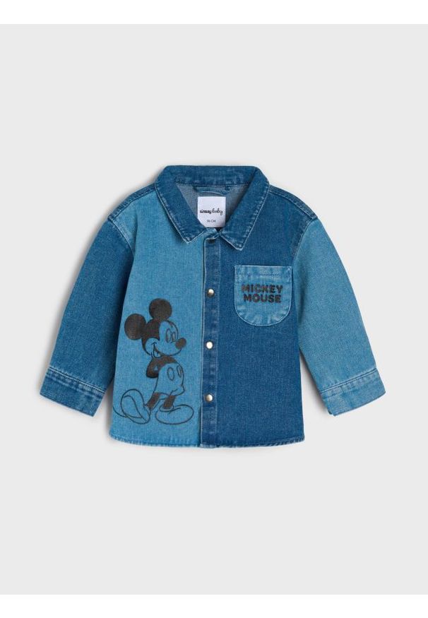 Sinsay - Kurtka jeansowa Mickey Mouse - niebieski. Kolor: niebieski. Materiał: jeans. Wzór: motyw z bajki