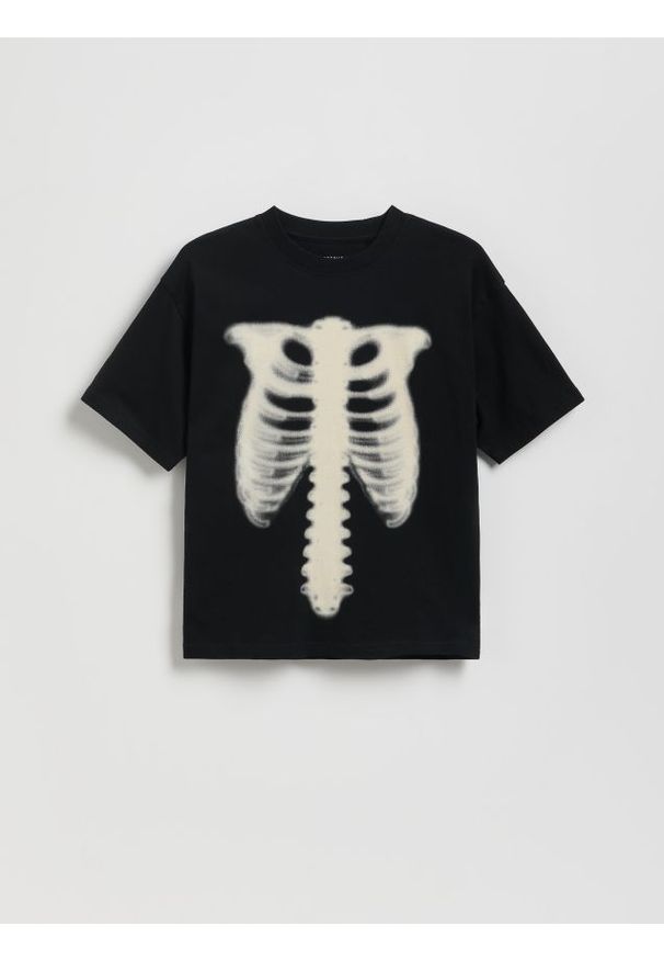Reserved - Bawełniany t-shirt oversize - czarny. Kolor: czarny. Materiał: bawełna