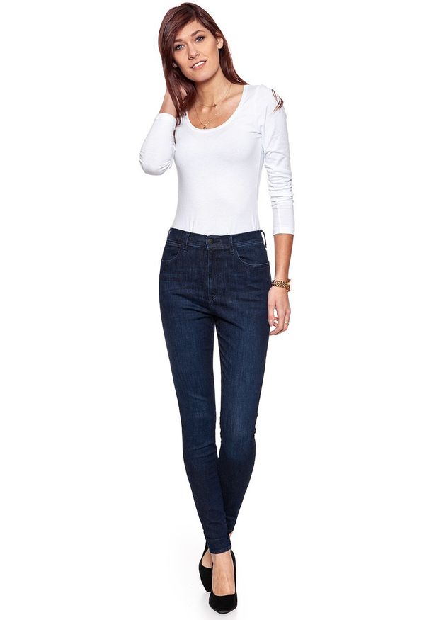 Wrangler - WRANGLER SUPER HIGH SKINNY TAINTED BLUE W27WSZ21H 112128196. Stan: podwyższony. Wzór: jednolity
