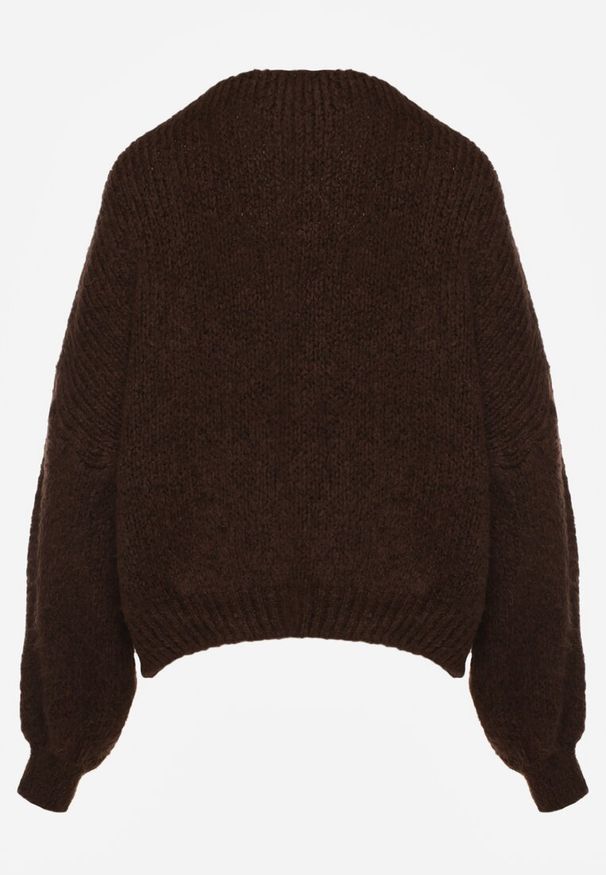 Renee - Brązowy Kardigan z Wełną o Kroju Oversize z Wiązanymi Kokardami Elearina. Okazja: na co dzień. Typ kołnierza: kokarda. Kolor: brązowy. Materiał: wełna. Styl: street, elegancki, casual