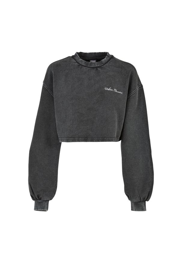 Bluza kołnierz rong krótka frotte z małymi haftami dla kobiet Urban Classics. Kolor: czarny. Długość: krótkie. Wzór: haft