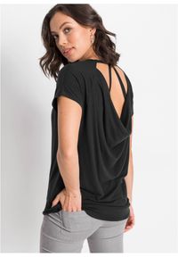 bonprix - Shirt z dekoltem z tyłu. Kolor: czarny. Długość: długie