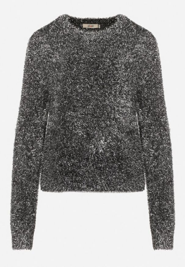 Born2be - Srebrny Sweter z Wiskozą Ozdobiony Metaliczną Nitką Sanamora. Okazja: na co dzień. Kolor: srebrny. Materiał: wiskoza. Wzór: aplikacja. Styl: elegancki, casual
