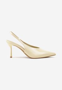 Renee - Żółte Czółenka Sandały Slingback Vices na Obcasie Typu Szpilka Tilionea. Okazja: na ślub cywilny, na wesele. Kolor: żółty. Materiał: jeans. Obcas: na obcasie. Styl: elegancki. Wysokość obcasa: średni #6