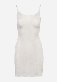 Born2be - Srebrna Dopasowana Sukienka z Metaliczną Nicią Liresine. Okazja: na co dzień. Kolor: srebrny. Długość rękawa: na ramiączkach. Wzór: aplikacja. Typ sukienki: proste. Styl: casual, klasyczny #2