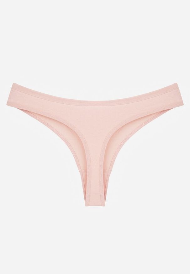 Renee - Różowe Gładkie Majtki Stringi z Bawełną Chrysile. Kolor: różowy. Materiał: bawełna. Wzór: gładki