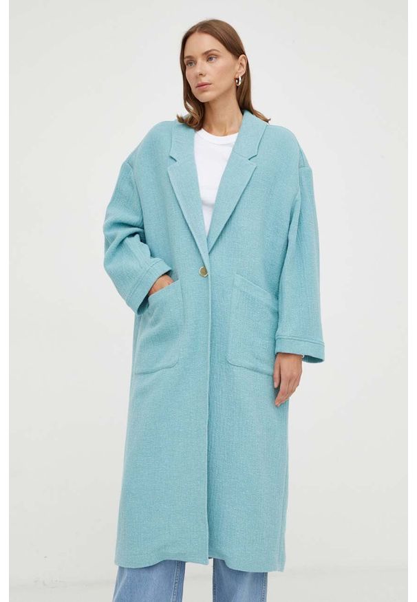 AMERICAN VINTAGE - American Vintage płaszcz damski kolor turkusowy przejściowy. Kolor: turkusowy. Styl: vintage