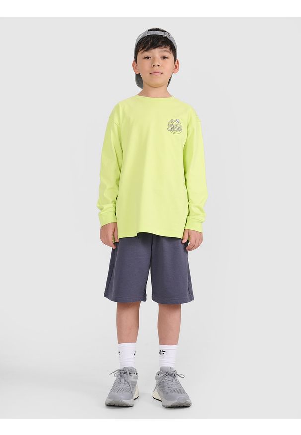 4f - 4F Longsleeve oversize z nadrukiem chłopięcy - zielony 140 (9-10 lat). Okazja: na co dzień. Kolor: zielony. Materiał: bawełna, jersey, dzianina. Długość rękawa: długi rękaw. Długość: długie. Wzór: nadruk. Sezon: lato. Styl: sportowy, klasyczny, casual