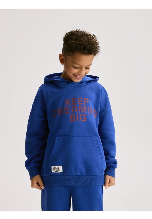 Reserved - Bluza z kapturem - niebieski. Typ kołnierza: kaptur. Kolor: niebieski. Materiał: bawełna, dzianina
