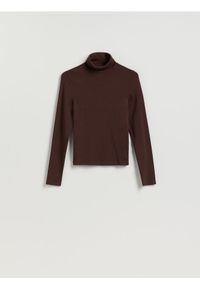 Reserved - Longsleeve z golfem - ciemnobrązowy. Typ kołnierza: golf. Kolor: brązowy. Materiał: bawełna, dzianina. Długość rękawa: długi rękaw #1