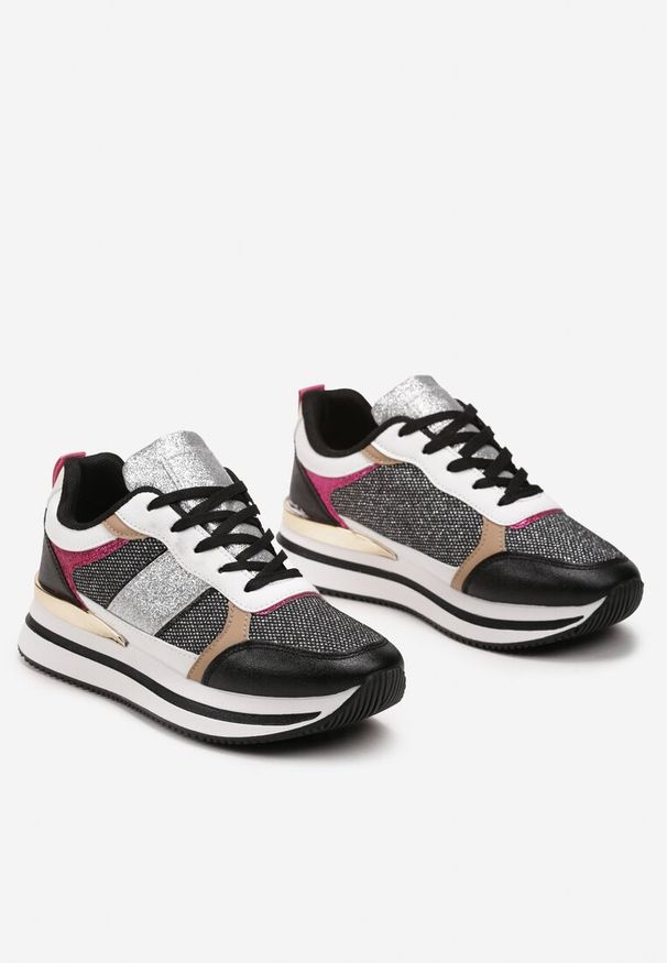 Renee - Czarne Sneakersy Ozdobione Brokatem i Kolorowymi Wstawkami Veradis. Kolor: czarny. Wzór: aplikacja, kolorowy