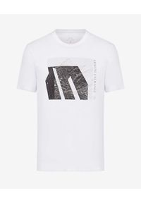 Armani Exchange - ARMANI EXCHANGE - Biały t-shirt z czarno-białym nadrukiem. Kolor: biały. Materiał: materiał. Wzór: nadruk #3