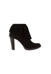Botki Bayla-100 442S Czarny Welur, Skóra naturalna - 36. Zapięcie: zamek. Kolor: czarny. Materiał: zamsz. Wzór: aplikacja. Obcas: na obcasie. Wysokość obcasa: średni #1