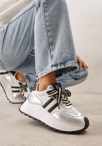 Born2be - Srebrne Sneakersy VICES w Stylu Streetwearowym na Grubej Podeszwie Ilinatea. Okazja: na co dzień. Kolor: srebrny. Materiał: jeans #5