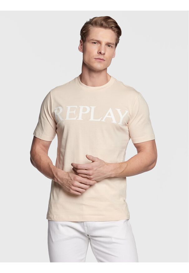 Replay T-Shirt M6475.000.22980P Beżowy Regular Fit. Kolor: beżowy. Materiał: bawełna